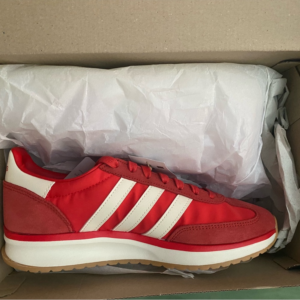 adidas Red Athletic Sneaker with White Stripes